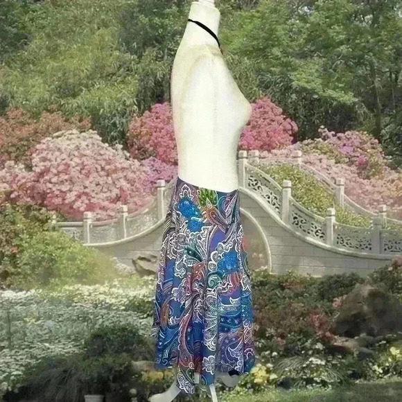 Ralph Lauren Bright Blue Boho Asymmetrical Midi Skirt Size 2 - Picture 5 of 6